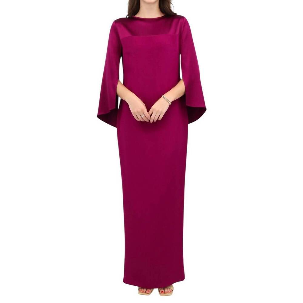 NEW EMMELLE long sleeve silk with satin contrast dress in berry